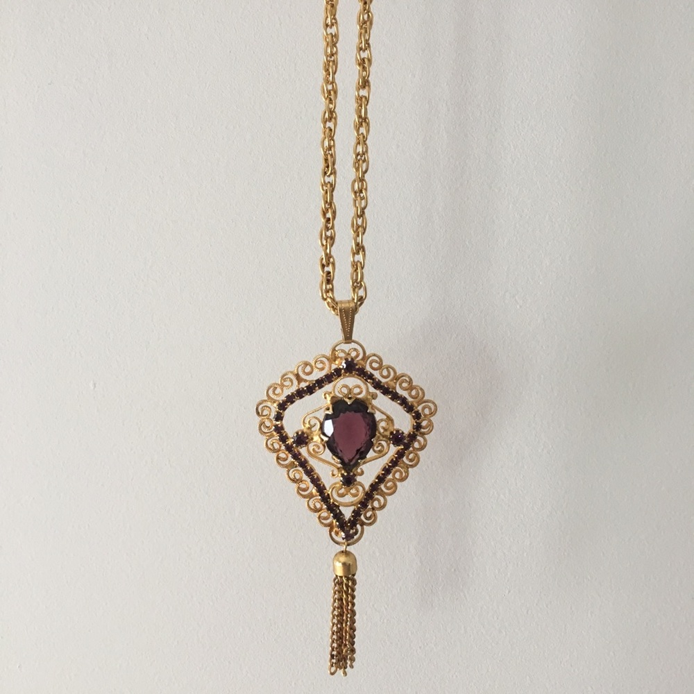 Vintage Gold Amethyst Necklace Costume Jewelry